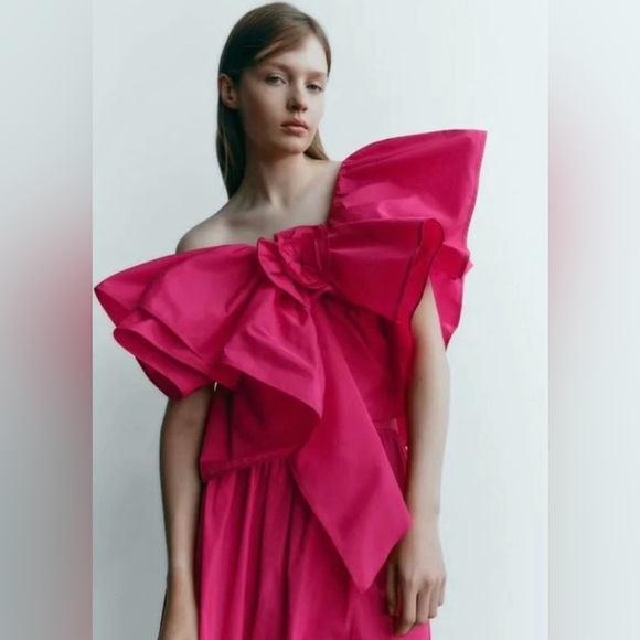 Zara Asymmetrical Pink Fushia One Shoulder Ruffle Top - Picture 7 of 7